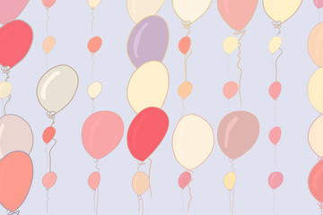 Illustrations of flying balloons. Backdrop, drawing, canvas & seamless.