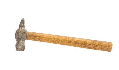 Old dirty mallet on white background.