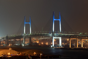 Fototapeta na wymiar Nightview of Yokohama Baybridge (横浜ベイブリッジ夜景) in Kanagawa, Japan.