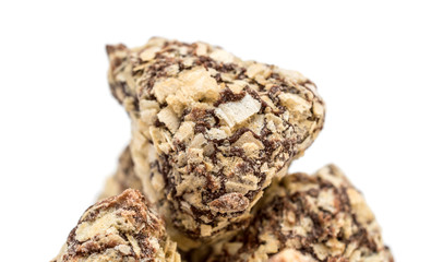 Chocolate candies. Close up. Isolated on white.