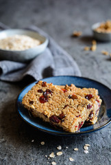 Granola bars with cranberries, walnuts, sunflower seeds and raisins