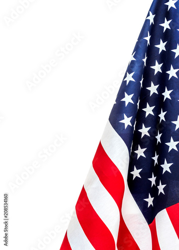 American flag isolated on white. Copy space.