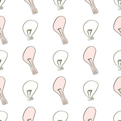 Seamless illustrations of light bulb. Drawing, graphic, repeat & idea.