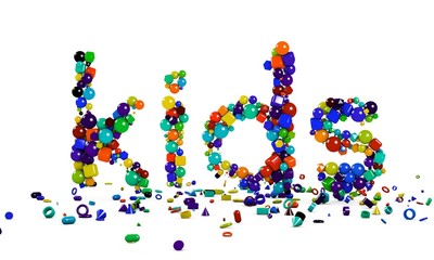 3d rendering geometric kids type mix bubble colorful on white background