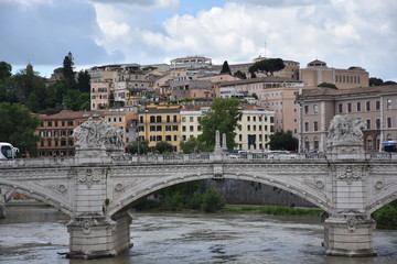 Rome. Panorama of the Tiber river and bridges.