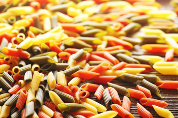 Colorful italian pasta close up macro