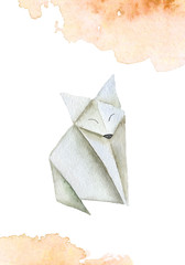 Watercolor hand drawn origami illustration 