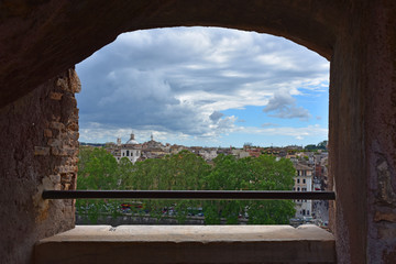 Rome, 17 May 2018, Reportage from S. Angel Castle. External and internal. Panoramic view of Rome