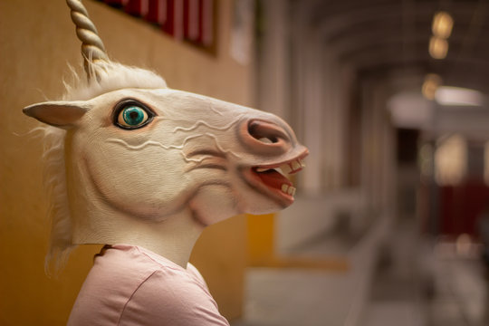 Unicorn funny plastic mask photograph