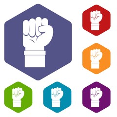 Fist icons set hexagon isolated vector illustration
