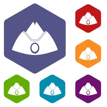 Forage cap icons set hexagon isolated vector illustration