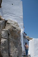Amorgos,Greece-August 4 ,2017.The  air makes it difficult to reach the top of the castle through...