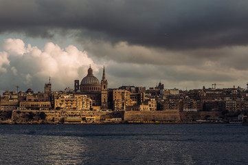 Obraz na płótnie Canvas Beautiful view from Sliema to Valletta in the evening, Malta