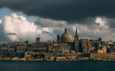 Fototapeta na wymiar Beautiful view from Sliema to Valletta in the evening, Malta