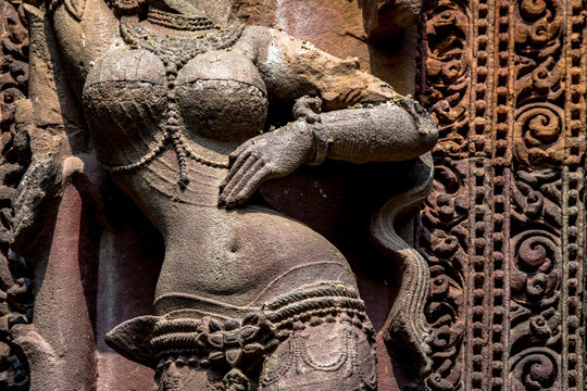 Sculpure of a woman carved in the Rajarani Temple in Bhubaneshwar, India