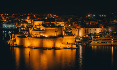 Fort St. Angelo, night Il-Birgu , view from Valletta