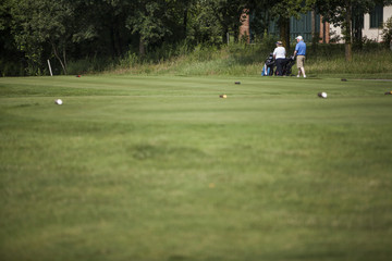 Obraz premium mature couple of golf players
