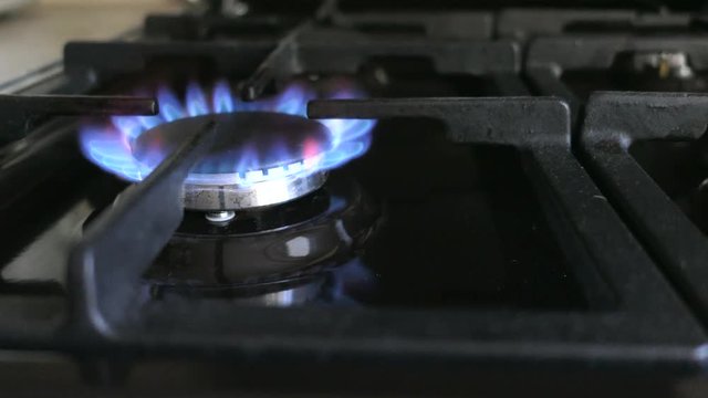 Gas Burner On The Stove In The Kitchen