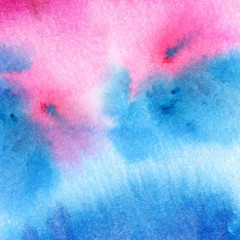 Naklejka premium Watercolor handmade colorful abstract background illustration with pink and blue colors. Wedding stationary, greeting cards, invitations, wallpapers, logos, business cards, texture.