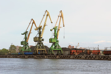 High cargo cranes in port