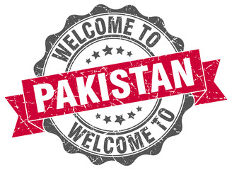 Fototapeta premium Pakistan round ribbon seal