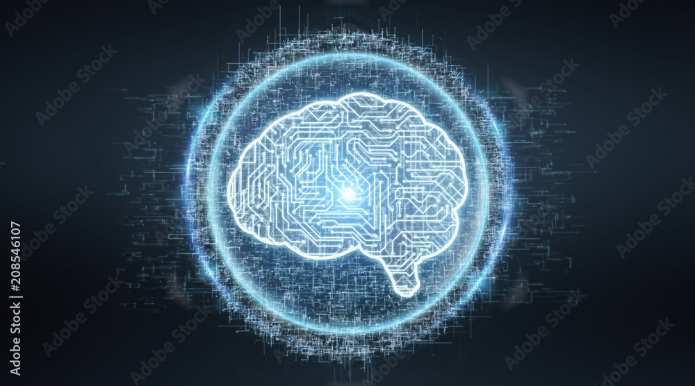 Fototapete digital artificial intelligence icon hologram 3d rendering