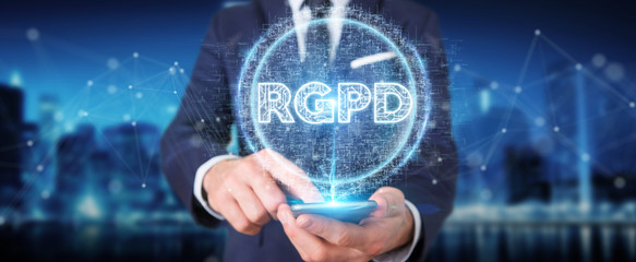 Businessman using digital GDPR interface 3D rendering