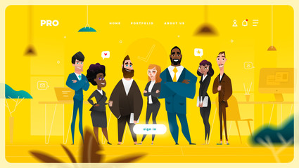 Main Page Web Design with Business Cartoon Characters