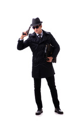 Man spy with handgun isolated on white background