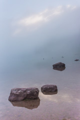 Rocks in Foggy Avalanche Lake