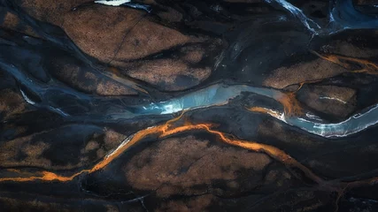 Foto op Canvas Luchtfoto van mengkleur van stroom in rivier © NuttKomo