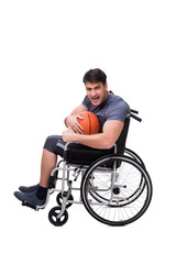 Fototapeta na wymiar Basketball player recovering from injury on wheelchair