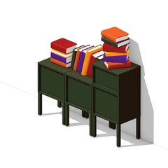 Multi-colored books arranged on a metal cabinet shelf  - 3D illustration on Isolated White Background