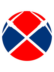 Obraz premium kreis button rund 2 kreuz logo pickaxe spitzhacke abbauen bergbau hammer axt werkzeug bergarbeiter