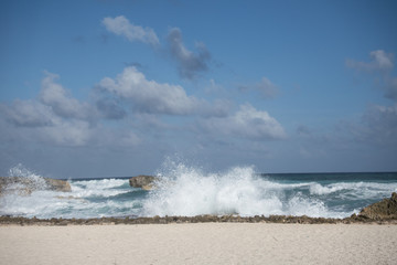 Waves crash on reef beach