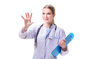 Young woman doctor isolated on white background