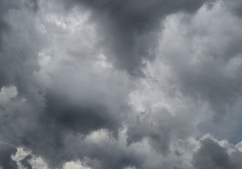 Gray cloud hunk formations on tropical sky , Nimbus moving , Abstract background from natural phenomenon

