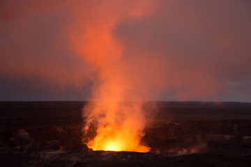 Lava smoke view of Halemaumau Crater at Kilauea Volcano, Hawaii Volcanoes National Park, Island of Hawaii