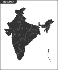 The detailed map of the India with regions or states. Administrative division.