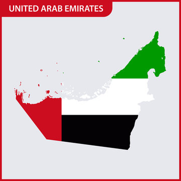 The detailed map of United Arab Emirates with National Flag