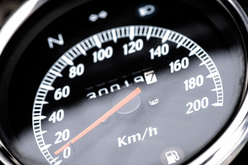 Fototapeta premium classic motorcycle mileage (dashboard , mileage) in white and black.classic motorcycle display odometer and fuel sign.
