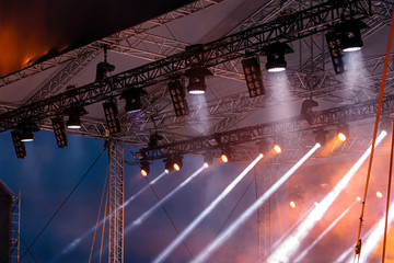 professional projectors and lightning equipment. concert stage before performance