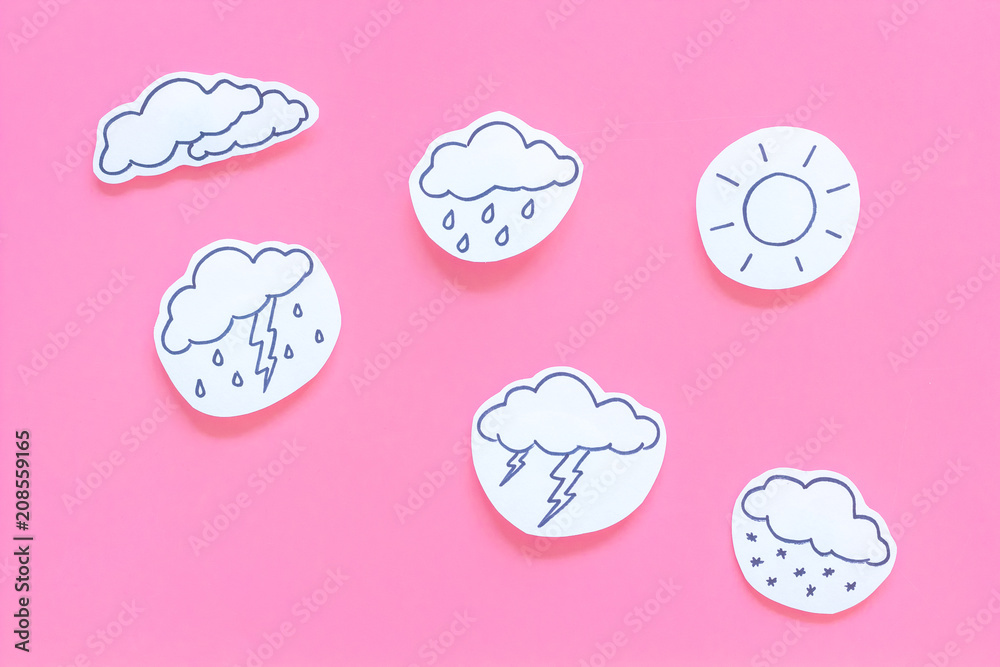 Canvas Prints modern weather icons set on pink background top view