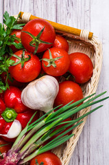 Raw vegetables with water drops