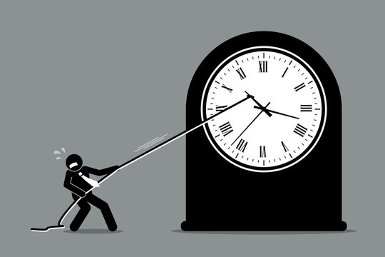 Stop time illustration. Turn the clock back. Go back in time