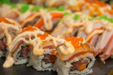 Set of sushi and maki roll - japanese food style