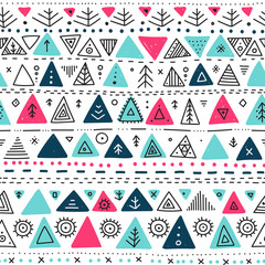 Vector seamless pattern with ethnic tribal boho triangle ornaments