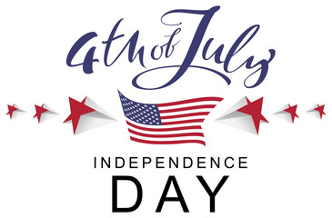 4 the July Independence Day. Handwritten calligraphy text usa greeting card
