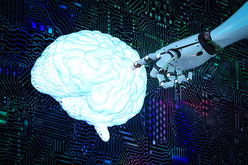 brain with circuit background.