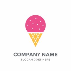 Ice Cream Cold Stawberry Cone Fresh Wafer Taste Gelato Logo Design Vector Template Concept Icon Silhouette